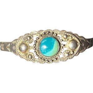 Vintage Small Royston Turquoise & Sterling Silver Handcrafted Cuff Bracelet